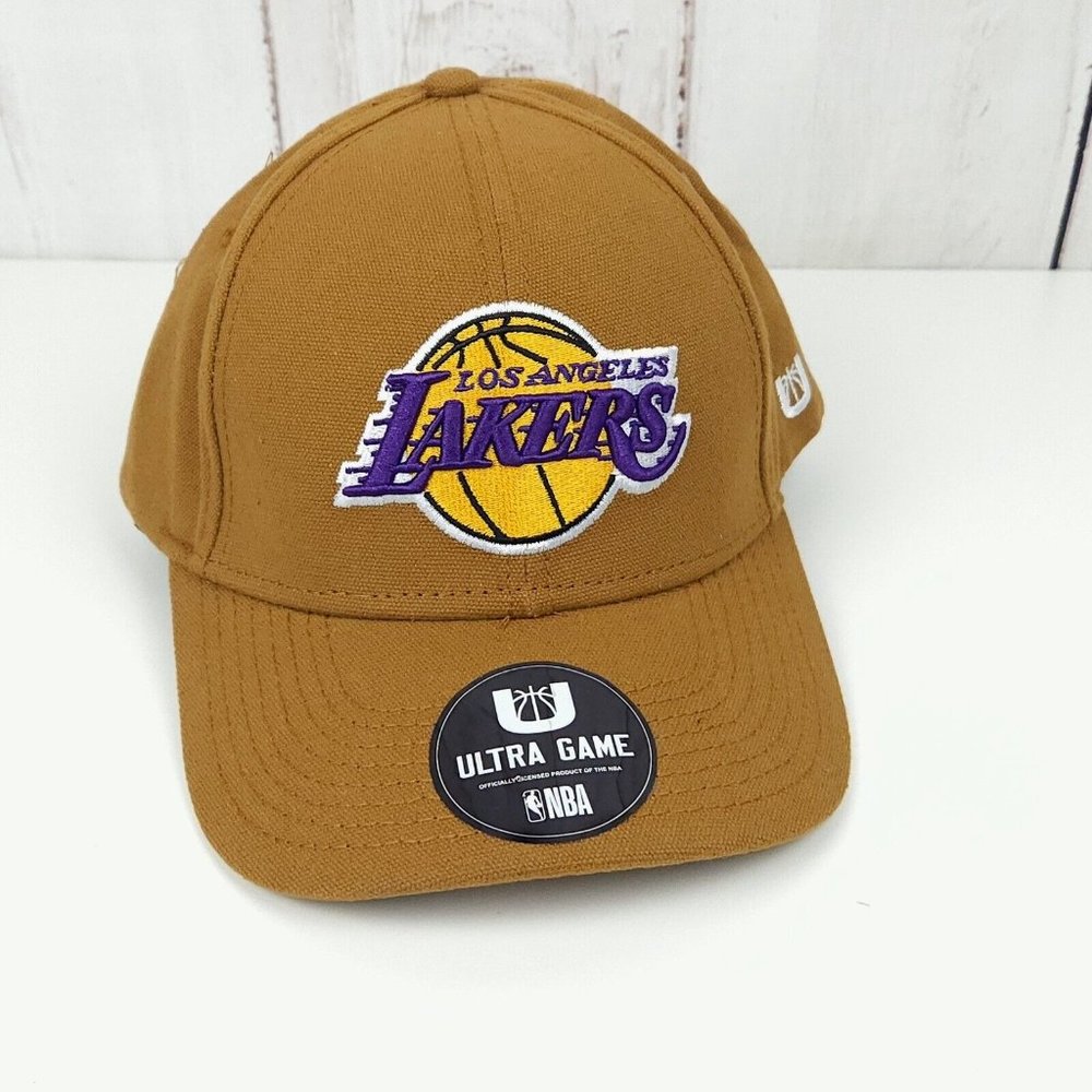 NWT NBA Los Angeles Lakers Embroidered Logo Tan Adjustable Hook & Loop Hat Cap